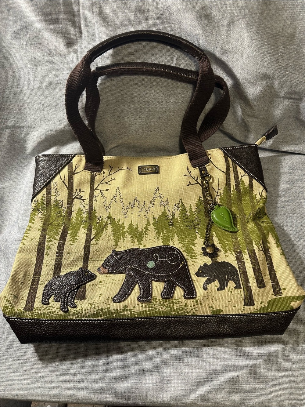 Chala Green and Brown Bear Forest Tote
